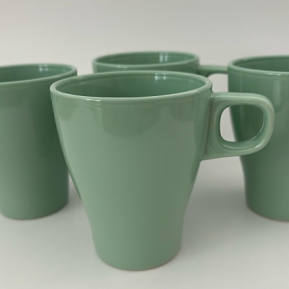 IKEA Fargrik Ceramic Coffee Tea Mugs Set of 4 Light Green Stackable